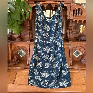 Floral 100% Silk Vintage Nancy Crystal Blue Mini-Dress Faux Wrap Size Medium